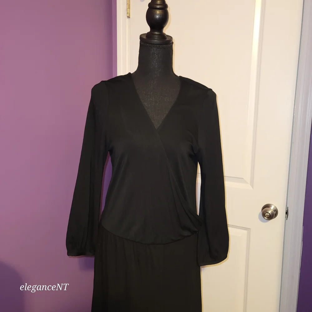 New York & Company Classic Faux Wrap Black Dress Sz: L